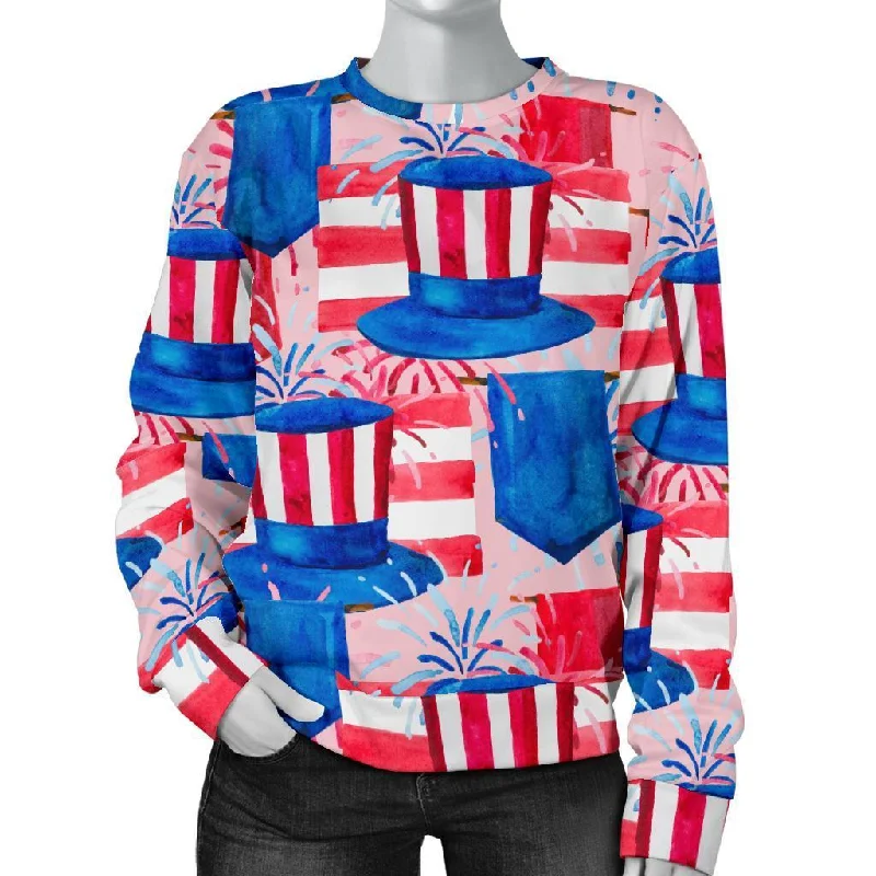 Pattern Print Uncle Sam Women's Sweatshirt Hoodie with Emblem Brand Identity