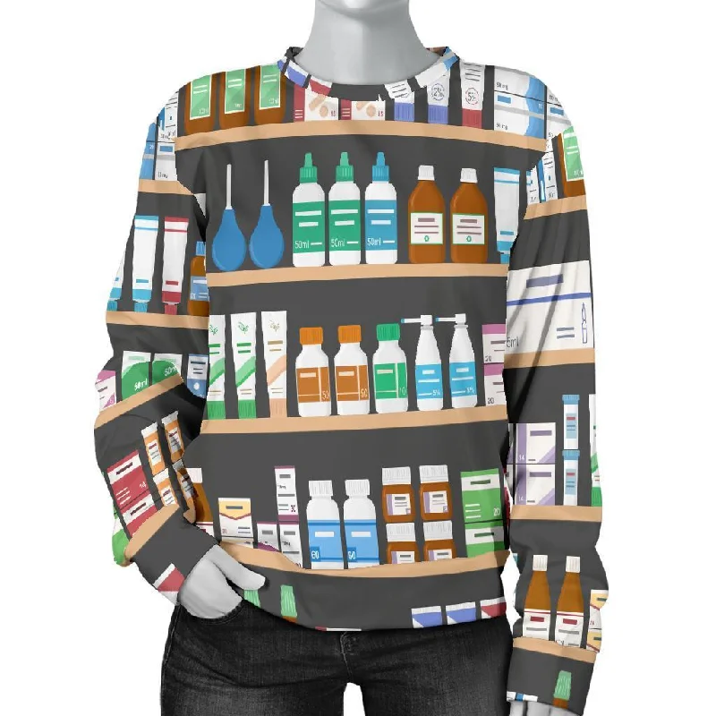 Pharmacy Print Pattern Women's Sweatshirt Hoodie with Snap Buttons Easy Quick