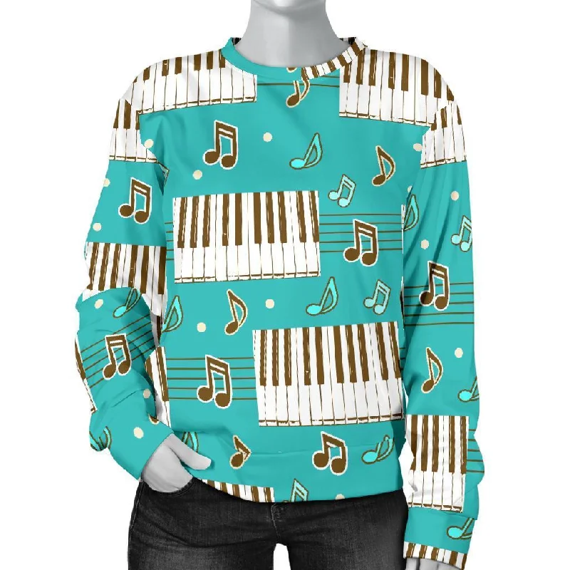 Piano Pattern Print Women's Sweatshirt Hoodie with Bell Sleeves Flared Feminine