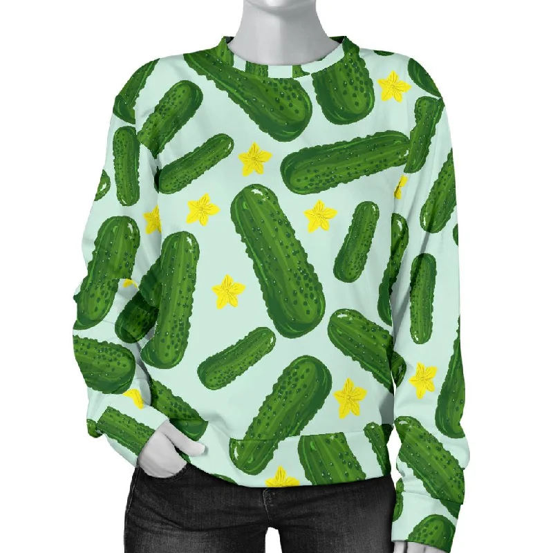 Pickle Cucumber Pattern Print Women's Sweatshirt Hoodie with Hem Drawcord Adjustable Customizable