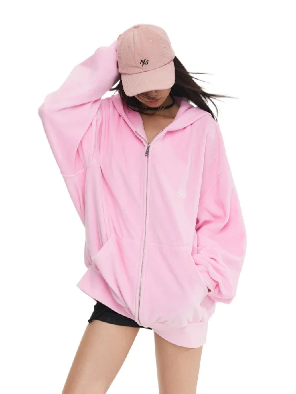 Pink Velvet Drawstring Oversized Hoodie Hoodie with Belted Waist Structured Tailored