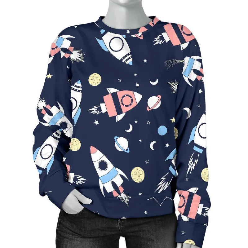 Planet Spaceship Pattern Print Women's Sweatshirt Hoodie with Mesh Breathable Sporty