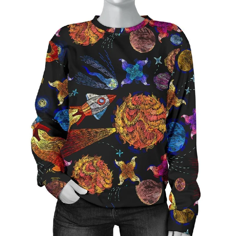 Planet Spaceship Print Pattern Women's Sweatshirt Hoodie with Lining Warm Insulated