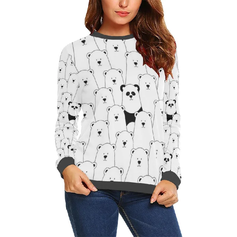 Polar Bear Panda Pattern Print Women's Sweatshirt Hoodie with Strings Custom Fit Adjustable