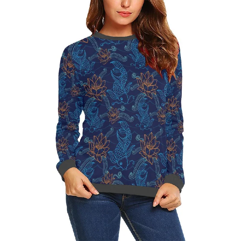 Print Pattern Koi Fish Women's Sweatshirt Hoodie with Rhinestones Sparkly Elegant