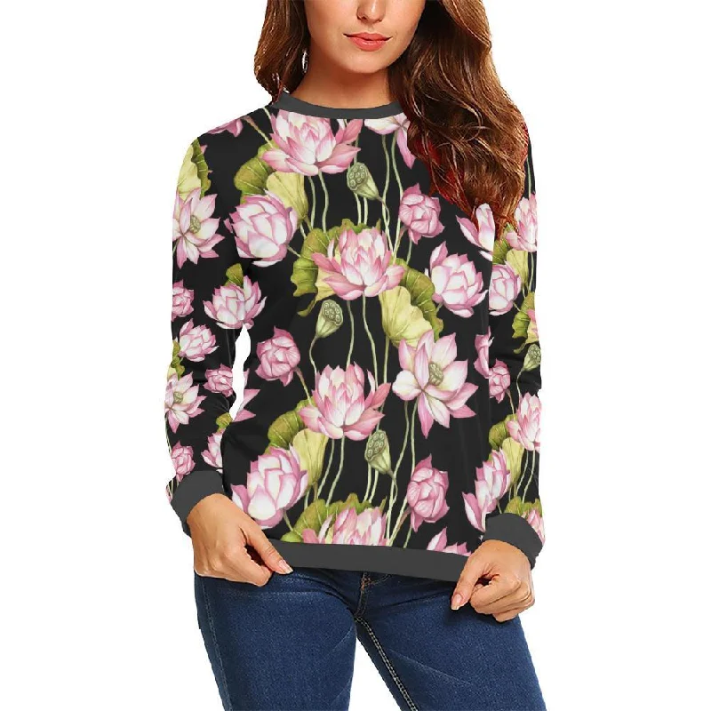 Print Pattern Lotus Women's Sweatshirt Hoodie with Contrast Stitching Detailed Premium