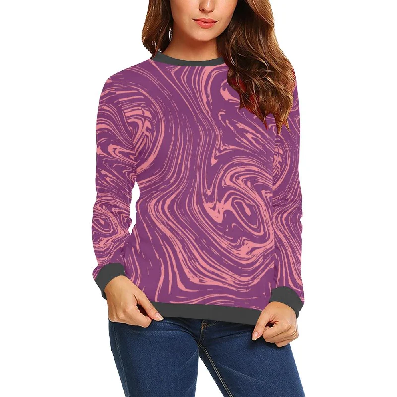Red Marble Pattern Print Women's Sweatshirt Hoodie with Lining Warm Insulated