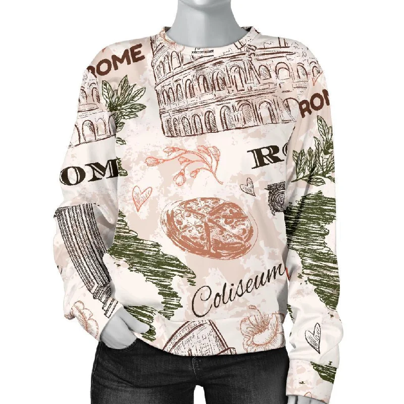 Rome Print Pattern Women's Sweatshirt Hoodie with Raglan Sleeves Sporty Comfortable