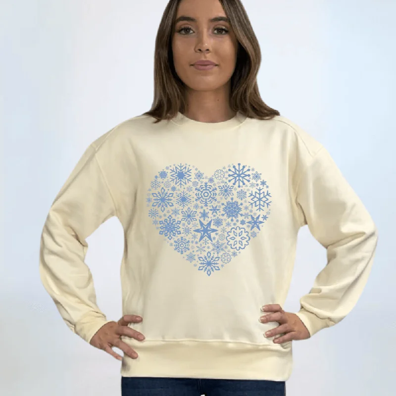 Snowflake Heart Cotton Fleece Sweatshirt Made in USA Hoodie with Belted Waist Structured Tailored