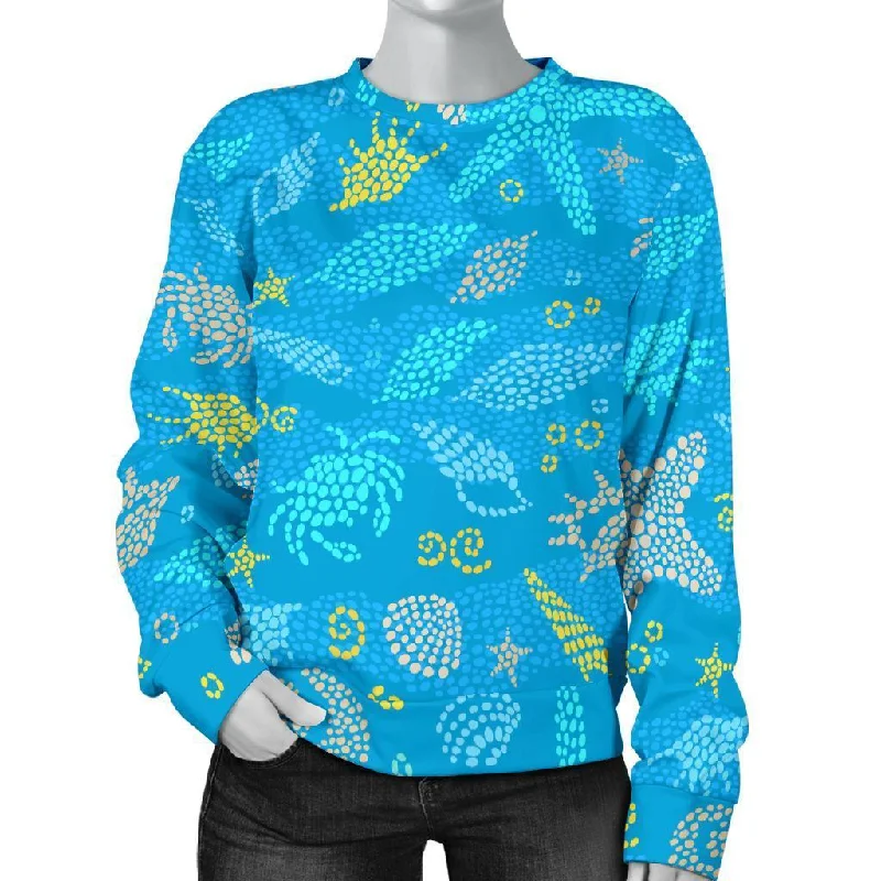 Starfish Ocean Print Pattern Women's Sweatshirt Hoodie with Cropped Fit Short Trendy