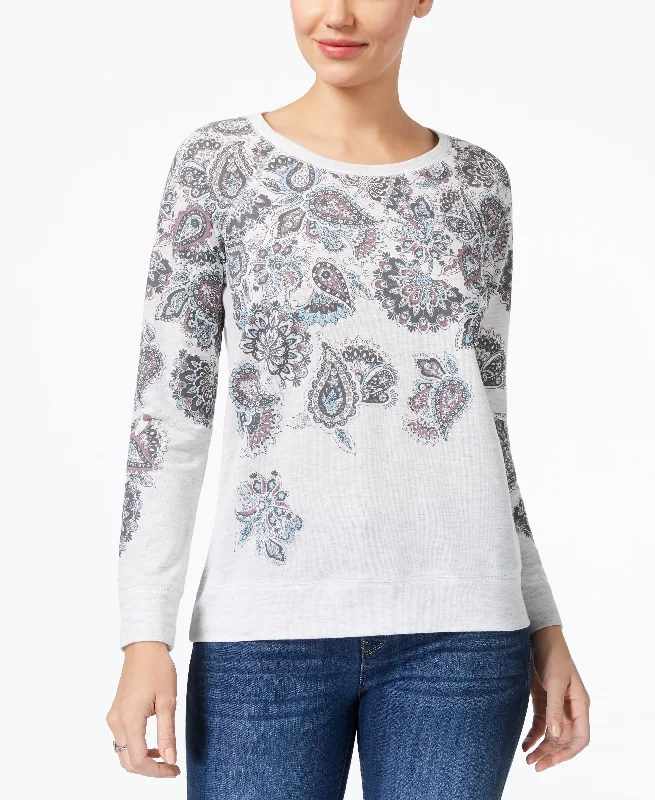 Style & Co Long Sleeve Paisley Print Sweatshirt Hoodie with Bell Sleeves Flared Feminine