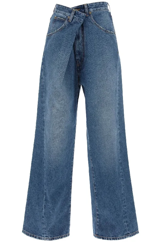 'ines' Baggy Jeans With Folded Waistband  - Light Blue Trendy Low-Rise Bootcut Jeans