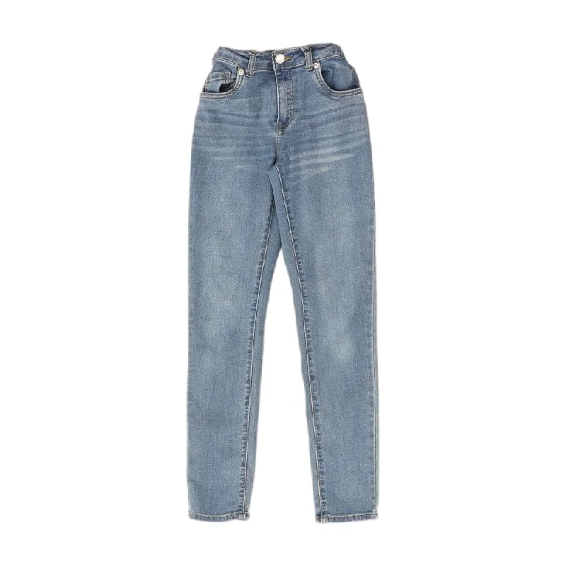 711 Blue Solid Skinny Leg Jeans Fashionable Raw Edge Jeans