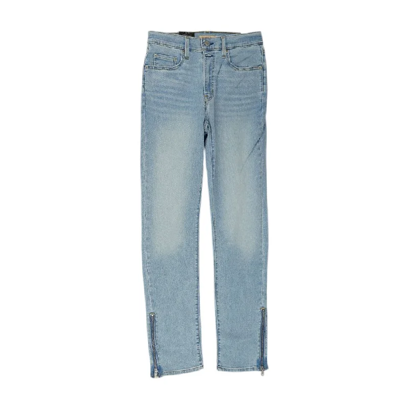 724 Blue Solid High Rise Straight Leg Jeans Chic Cropped Jeans