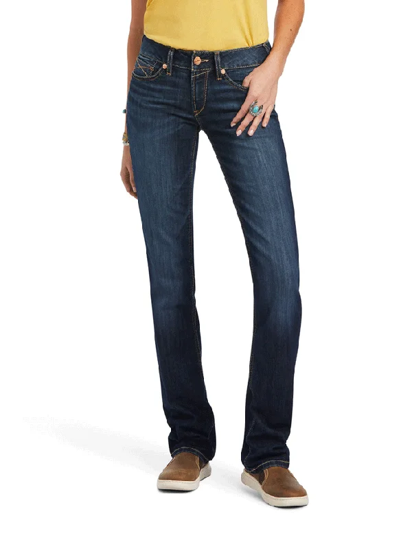 Ariat 10041060 Womens REAL Mid Rise Octavia Straight Jean Burbank Casual Wide-Legged Denim Jeans