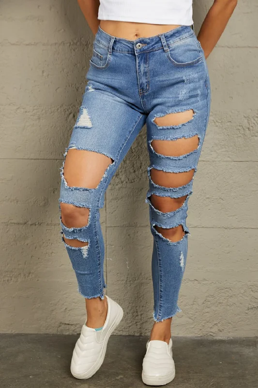 New York Distressed Skinny Jeans Comfortable Distressed Straight-Leg Jeans