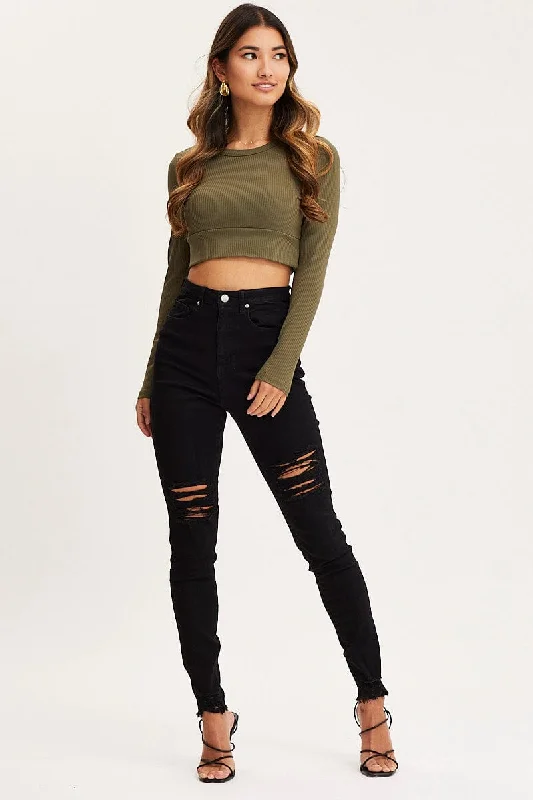 Black Skinny Denim Jeans High Rise Comfortable Mid-Rise Jeans