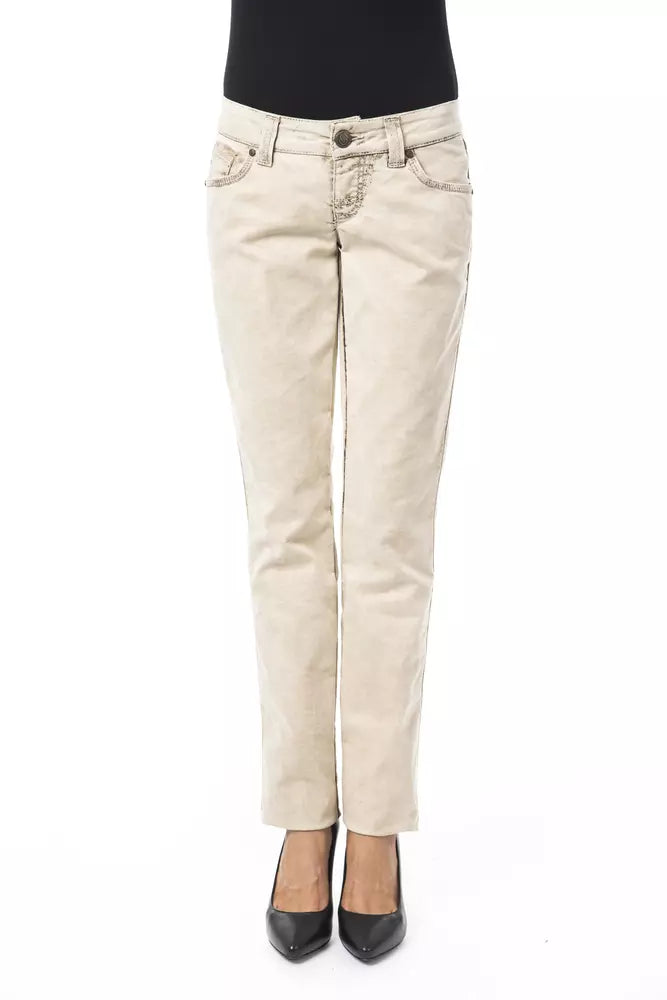 BYBLOS  Cotton Jeans & Women's Pant Chic Rip-Detail High-Waist Jeans