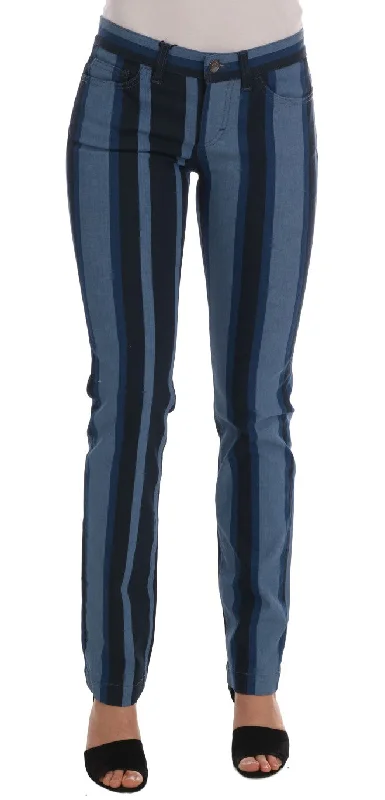 Chic Blue Striped Slim Fit Girly Jeans Trendy Bootcut High-Waisted Jeans