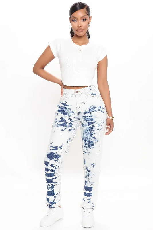 Cloudy Thoughts Tie Dye Mom Jeans - White/combo Trendy Pleated Waist Jeans