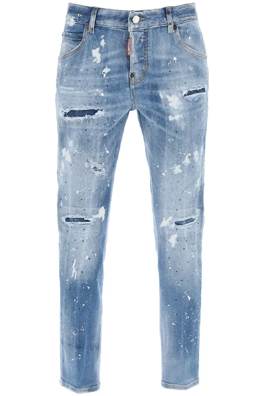 DSQUARED2 cool girl jeans in medium ice spots wash Trendy Pleated Waist Jeans