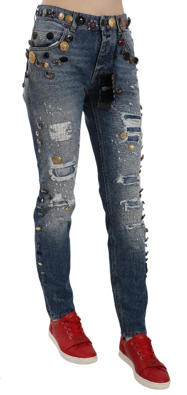 Crystal Embellished Luxury Denim Jeans Comfortable Low-Rise Jeans