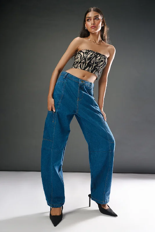 Electric Blue Baggy Fit Jeans Stylish High-Waisted Denim