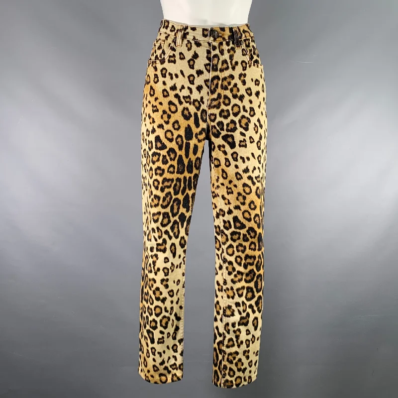 ETRO Size 30 Tan Black Cotton  Elastane Leopard Zip Fly Jeans Classic Slim Fit Jeans