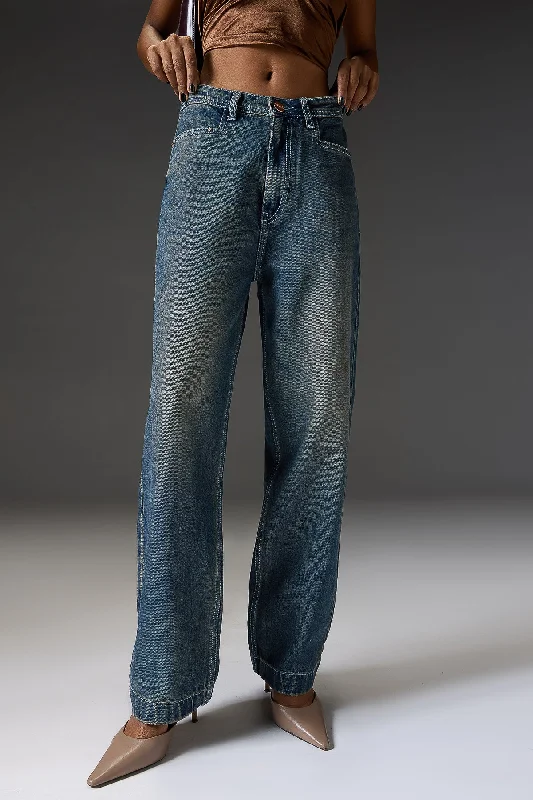 Faded Cobalt Straight Fit Jeans Comfortable Straight-Legged Denim