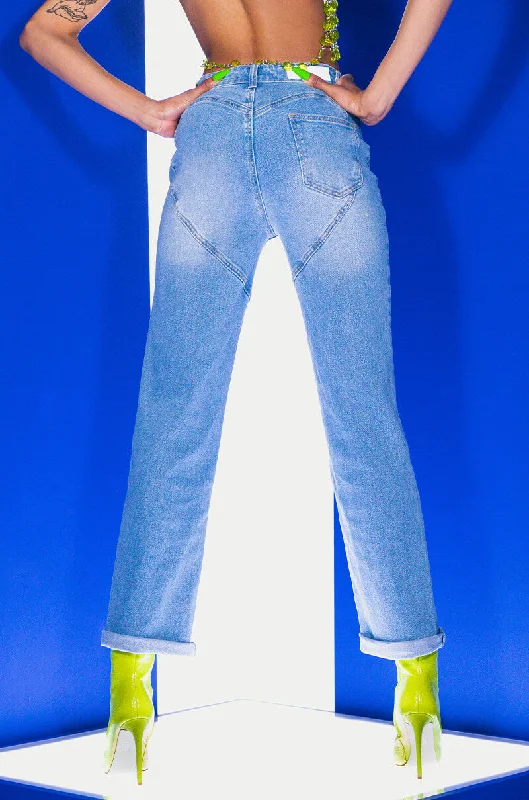 FOR THE LOVE OF BOOTY HIGH RISE STRAIGHT LEG JEANS Comfortable Faded High-Rise Jeans