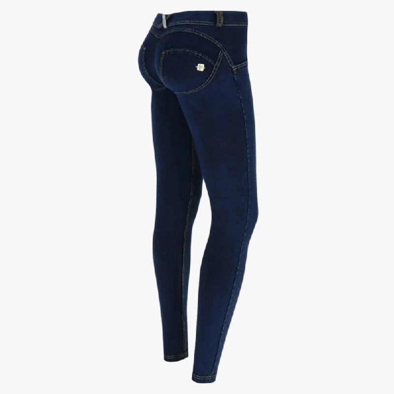 Freddy Ladies Dark Blue Yellow Stitch Low Waist Long Length Jean Trendy Low-Rise Slim Jeans