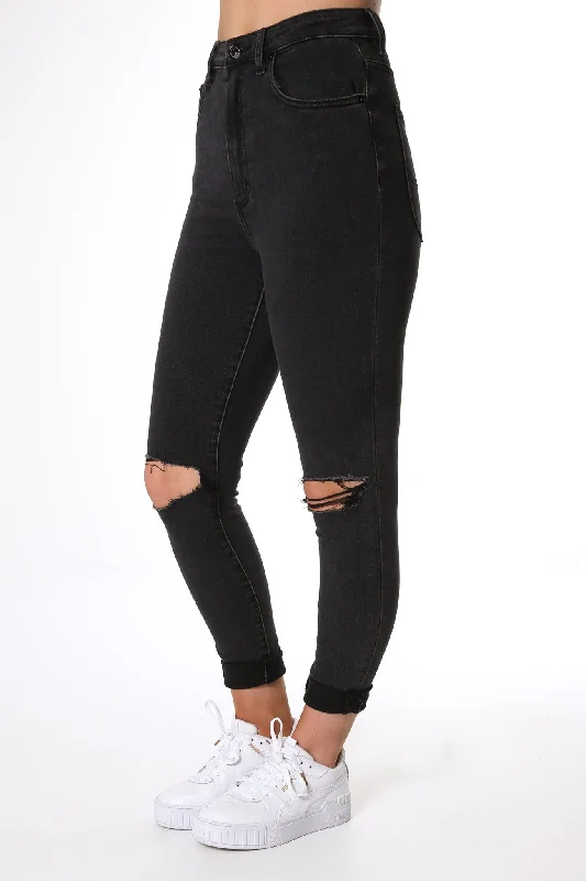 High Licks Crop Skinny Jean Black Rukus Fashionable Raw Hemmed Jeans