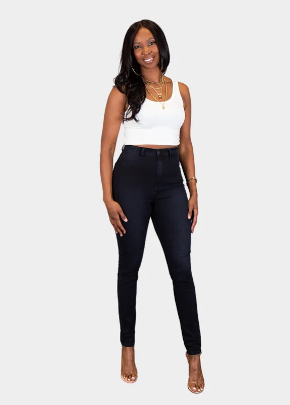 High Waist Skinny Jeans - Midnight Blue Fashionable Mom Jeans