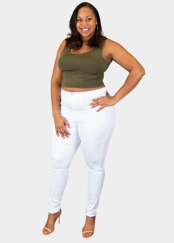 High Waist Skinny Jeans - White Comfortable Low-Rise Jeans