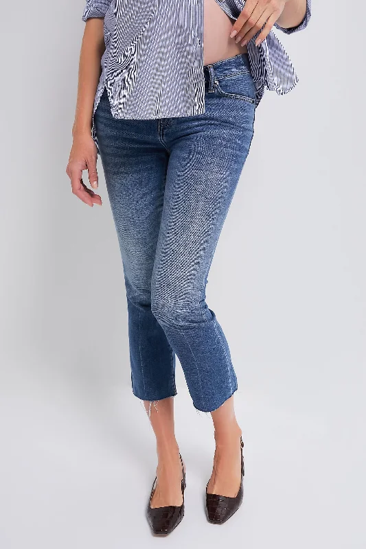 Indigo The Crop Maternity Jean Comfortable Distressed Straight-Leg Jeans