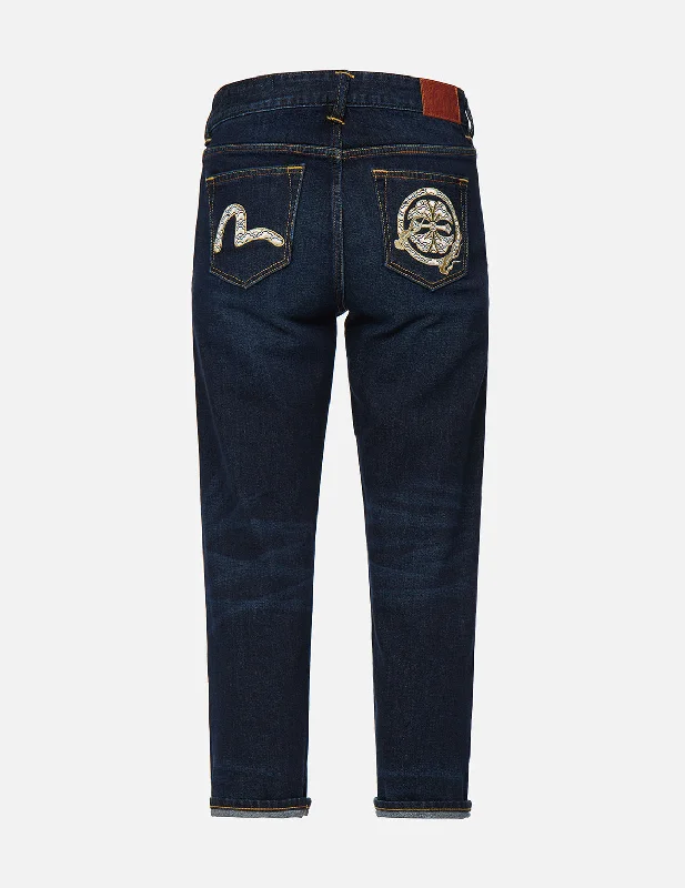 Kamon and Seagull Embroidered Straight Leg Jeans Elegant Wide-Leg Jeans