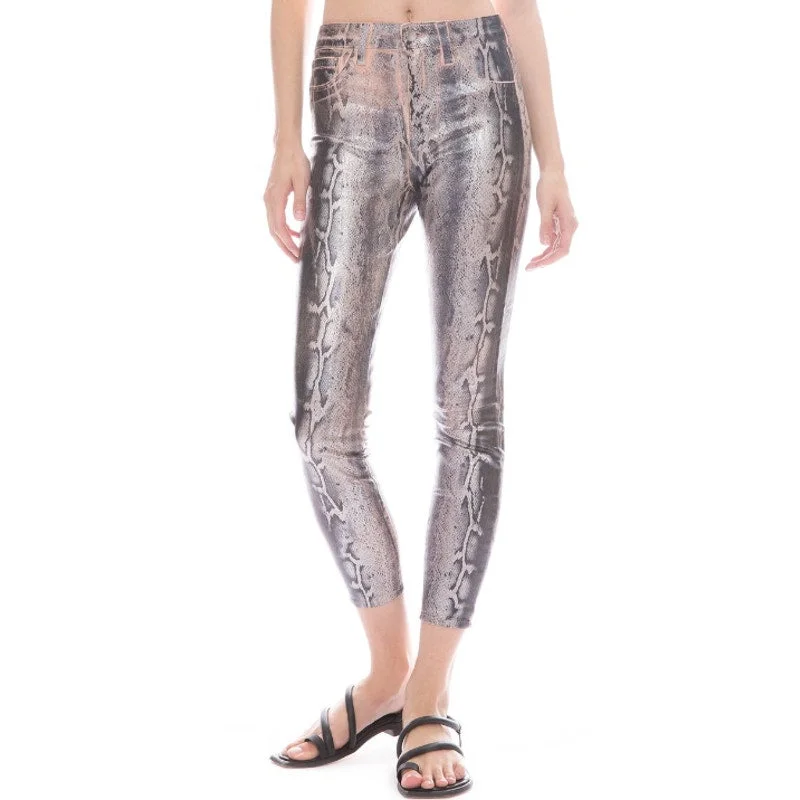 L'AGENCE Margot Jeans 4/27 Petal Black Foil Snake High Rise Skinny Ankle NWT Chic Faded Blue Jeans