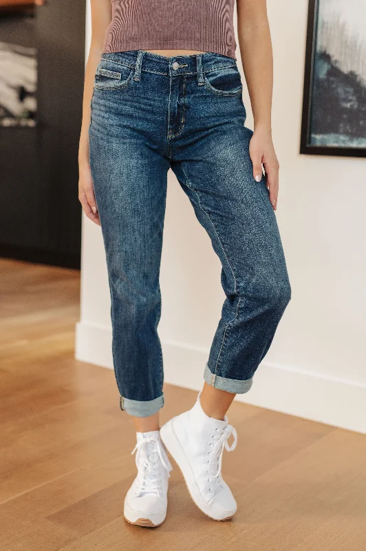 Judy Blue London Midrise Cuffed Boyfriend Jeans Comfortable Flare Leg Jeans