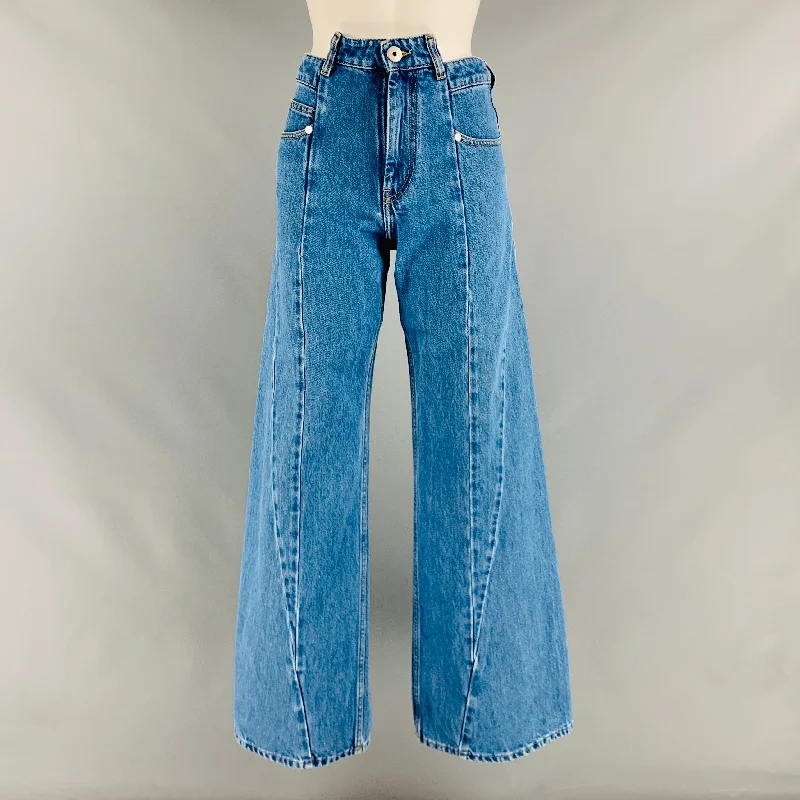 MAISON MARGIELA Size 0 Blue Cotton High Waisted Jeans Comfortable Folded Hem Jeans