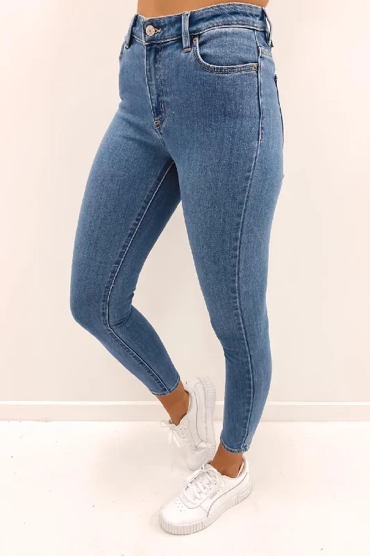 Mid Ankle Skimmer Jean Blue Chronicle Stylish Paperbag Waist Denim