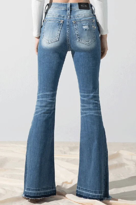 Miss Me H3636F56 Womens Not So Fray High Rise Flare Jeans Light Blue Stylish High-Waist Jeans