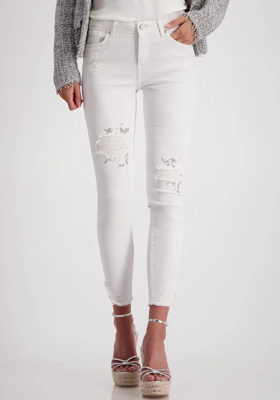 Monari Embellished Distressed Skinny Jeans, Gray Trendy Classic Fit Jeans