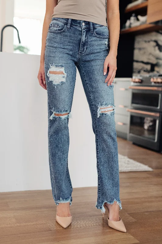 Judy Blue O'Hara Mid-Rise Destroyed Straight Jeans Trendy Acid Wash Skinny Jeans