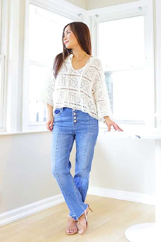 Petite High Rise Straight Jeans Chic Cropped Jeans