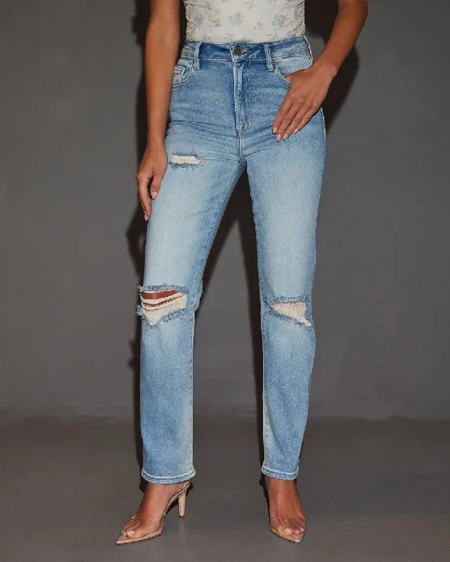 Polly Mid Rise Distressed Straight Leg Jeans Casual Loose Fit Jeans