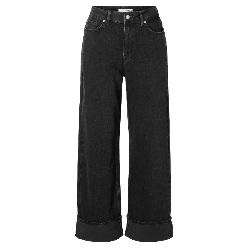 Selected Femme Roby Mid Waist Wide Leg Jeans Fashionable Straight Cut Jeans