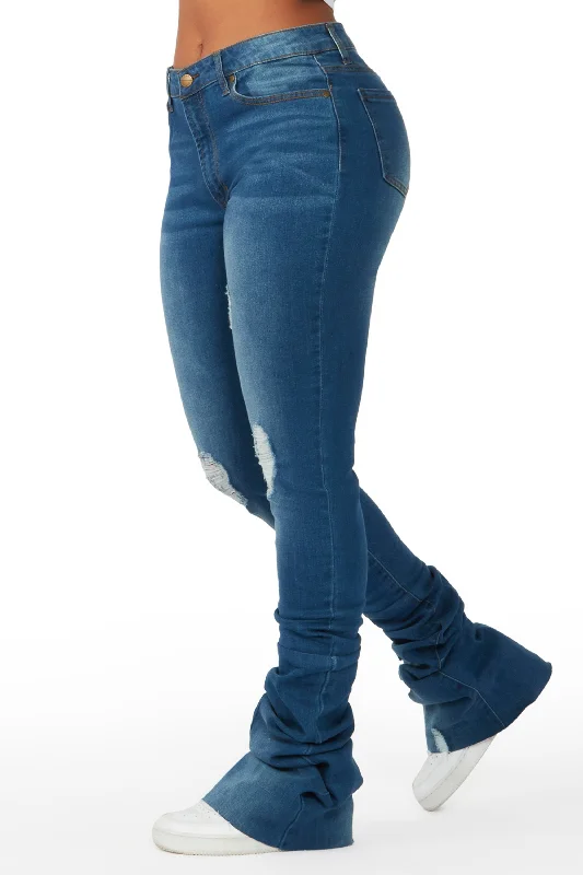 Totally Buggin Med. Wash Super Stacked Jean Trendy Wide-Leg High-Waist Denim