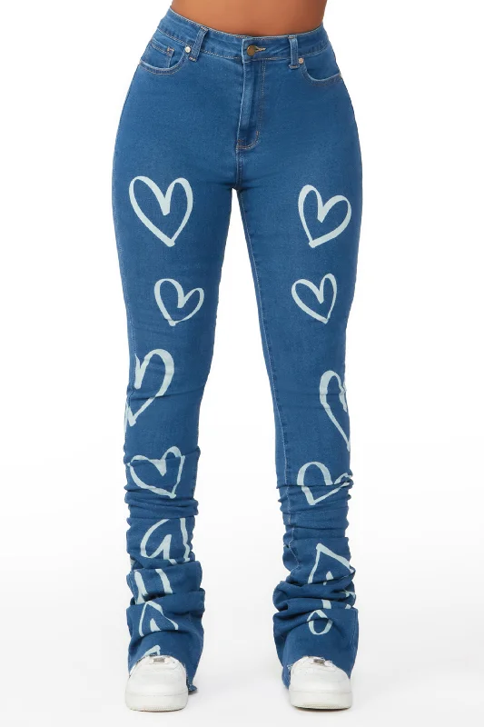 Mrs. Steal Your Heart Med. Wash Super Stacked Jean Classic Blue Denim Jeans