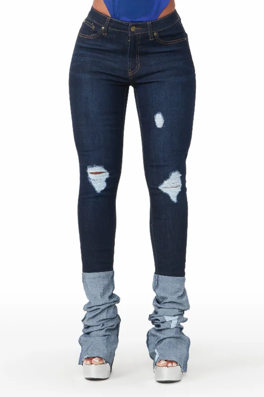 Kennedi Dark Wash Super Stacked Jean Chic Ripped Jeans