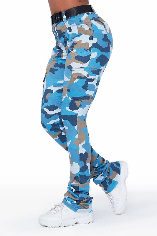 Avah Blue Camo Super Stacked Jean Chic Rolled Cuff Denim Jeans